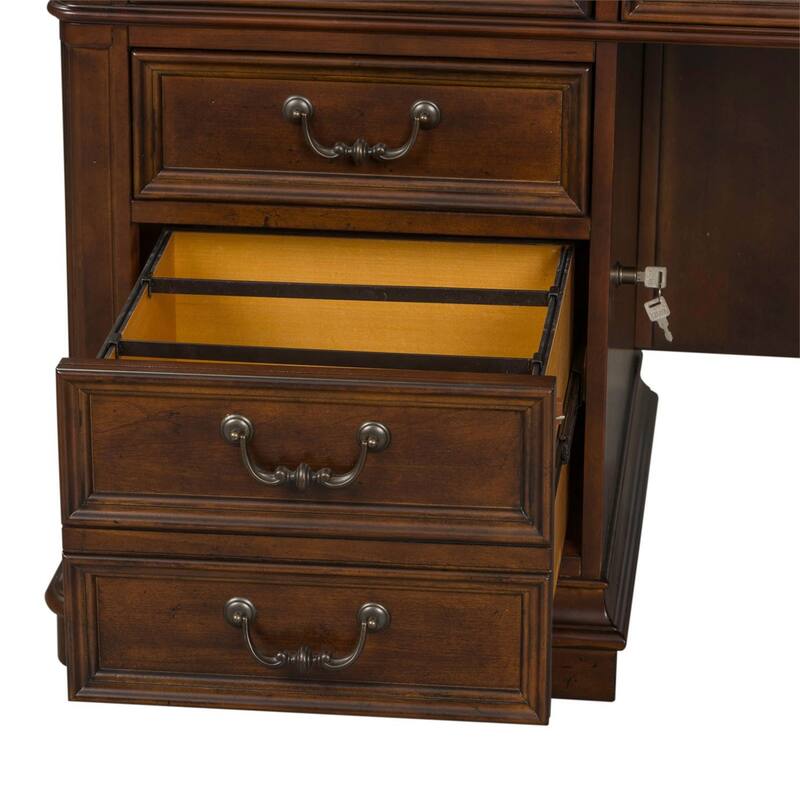 Brayton Manor Cognac Brown Wood Credenza Desk with Lockable File Drawers