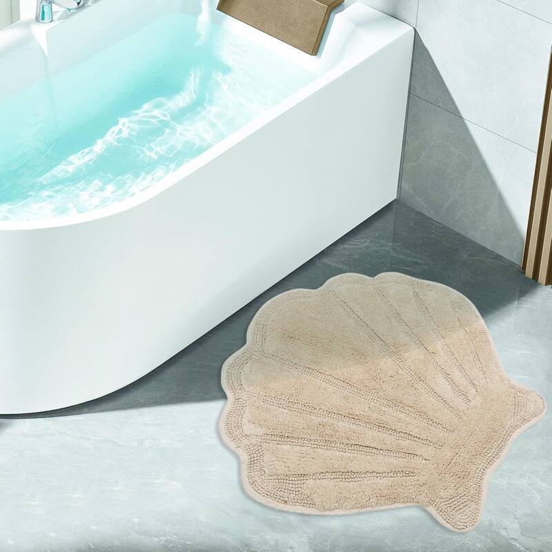 Better Trends Seashell Bath Rug 100% Cotton Absorbent Reversible Bathroom Mat Marilyn Collection - 25x28 Shell - Sand