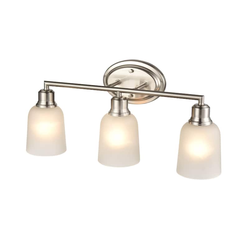 Millennium Lighting Amberle Brushed Nickel or Matte Black 3 Light Bathroom Vanity Fixture with Frosted White Shades
