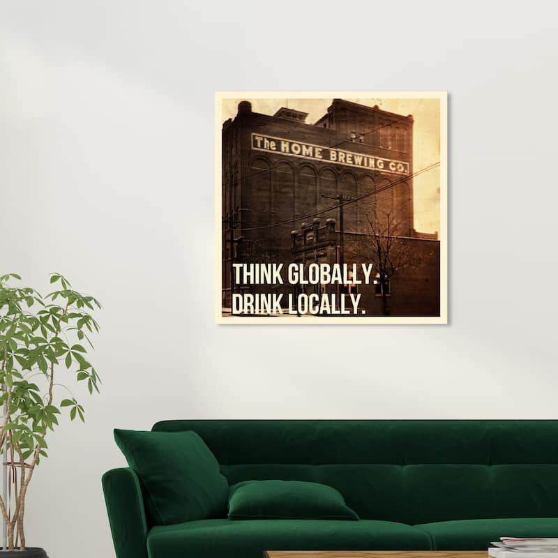 Wynwood Studio Canvas Drinks and Spirits Think And Drink Brown and Metallic Bronze Modern & Contemporary Wall Art Canvas Print - 30 x 30