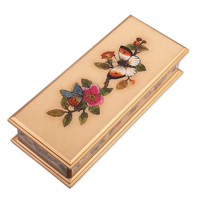 Novica Handmade Floral Hope Reverse-Painted Glass Decorative Box