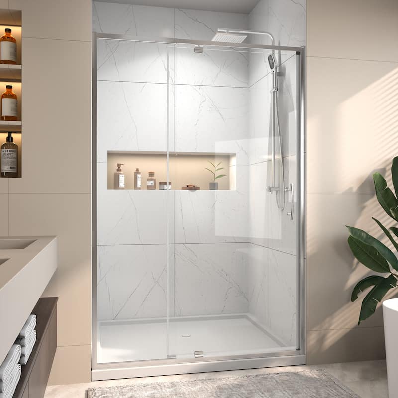48" Wx71" H Frameless Pivot Shower Door with Clear Tempered Glass, Adjustable Width