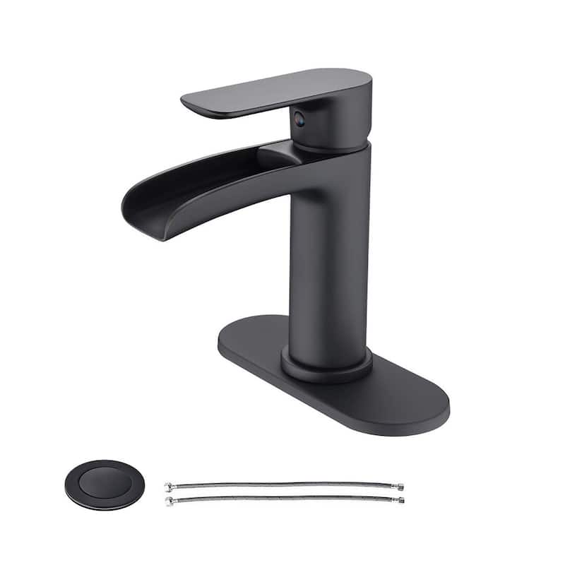 PROOX Single Handle Waterfall Spout Sink Faucet with Drain Assembly - Matte Black
