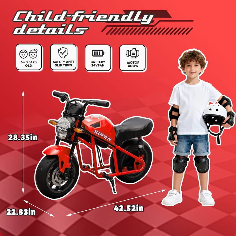 Simple Electric Bike Kids Electric Motorcycle 24V Ride-On Motorcycle with Built-in Music & LED Lights