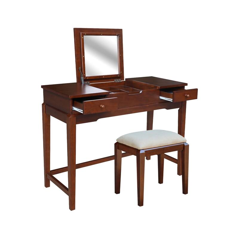 Solid Wood Vanity Table with Vanity Bench (Espresso Finish)
