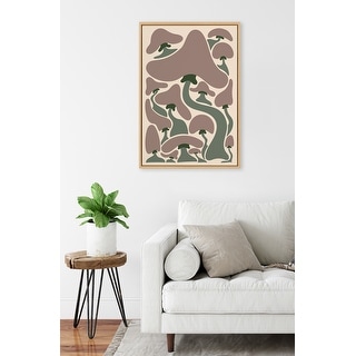 Kate and Laurel Sylvie Groovy Happy Abstract Dark Green Teal and Tan Framed Canvas Wall Art by The Creative Bunch Studio, 28x38 Natural, Contemporary Shapes Art for Wall Décor