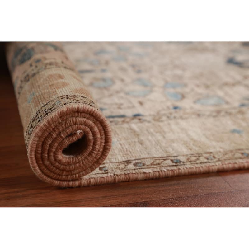 Hand Knotted Oriental 100% Wool Carpet Transitional All-Over Beige & Ivories Oushak Runner Rug - 9' 9'' X 2' 8''