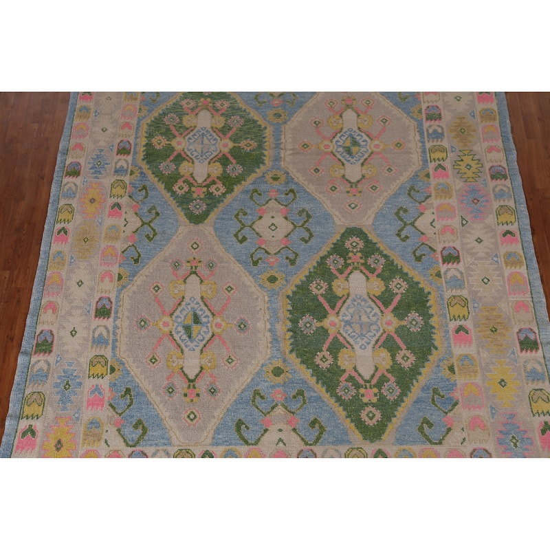 Hand Knotted Oriental 100% Wool Carpet Transitional Geometric Navy Blue & Blues Oushak Area Rug - 10' 10'' X 8' 6''