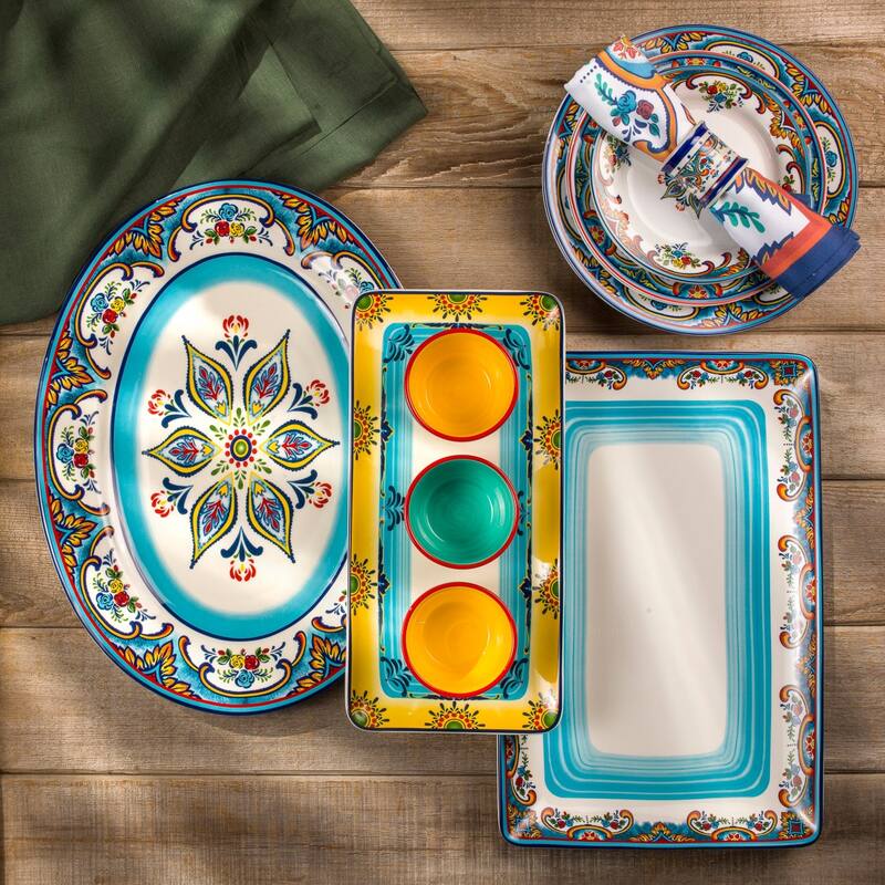 Euro Ceramica Zanzibar 16.5" Rectangular Platter - 16.5 in. x 11 in. x 1.4 in.