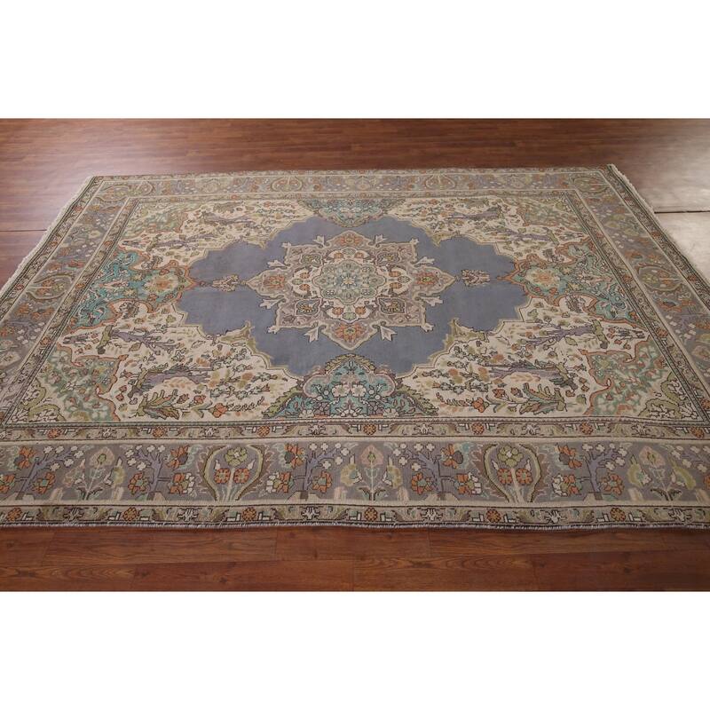 Geometric Tabriz Vintage Persian Area Rug Hand-Knotted Wool Carpet - 6'5" x 9'7"