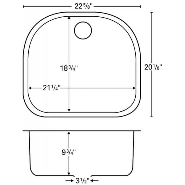 Karran 23" Undermount D-Shaped Single Bowl Stainless Steel Kitchen Sink