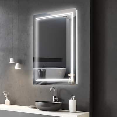 Silver Aluminum LED Bathroom Mirror, Square Outline Lighting and Touch - 31.5" W x 1.75" D x 23.5" H