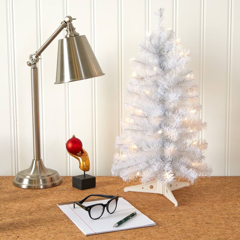 2ft. White Artificial Christmas Tree with 35 LED Lights & 72 Branches - Petite Seasonal Holiday X-Mas Accent