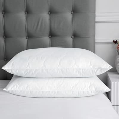 Quilted Cotton Cover Soft Goose Feather Down Pillows Set of 2 - White