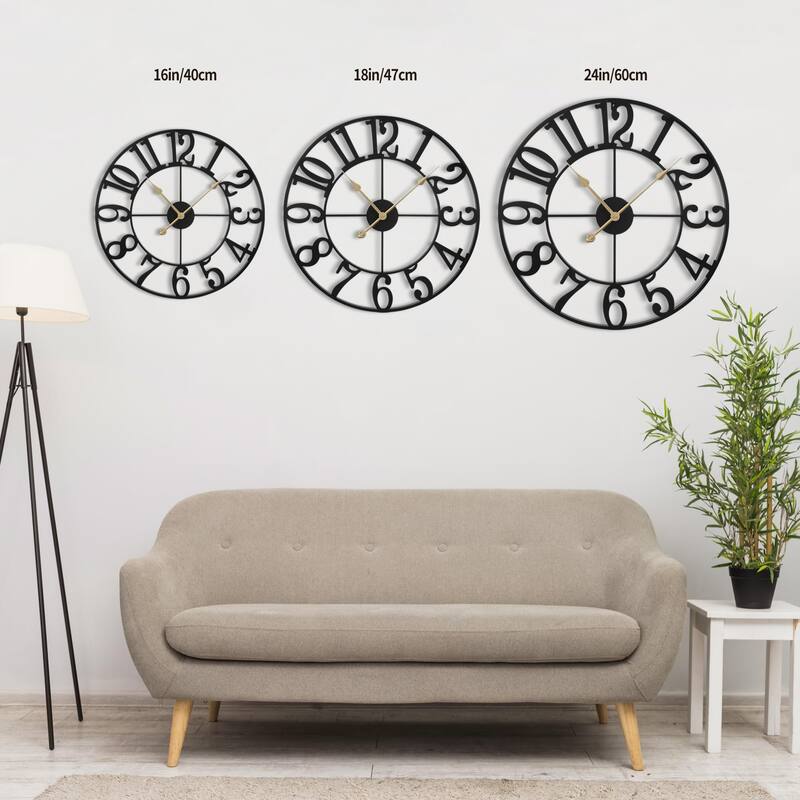 Large Wall Clock, Silent Non-Ticking, Battery Operated 24-Inch Metal Clock, Oversized, Decorative Retro Clock for Farmhouse