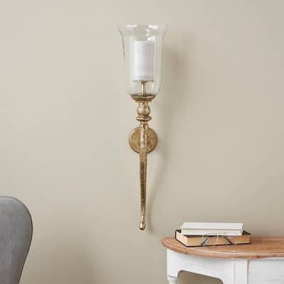 Gold Aluminum Metal Textured Wall Sconce with Curved Shape
