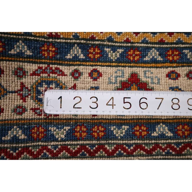 Light Green Kazak Accent Rug Handmade Wool Carpet - 3'4" x 4'9"