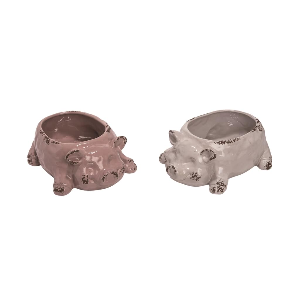 Transpac Ceramic Rustic Pig Planter Set of 2 Spring Home Decorations