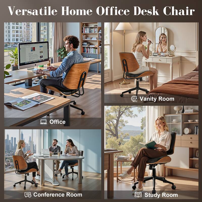 HOOOWOOO Modern Adjustable Ergonomic Swivel Office Chair with Curved Back Support