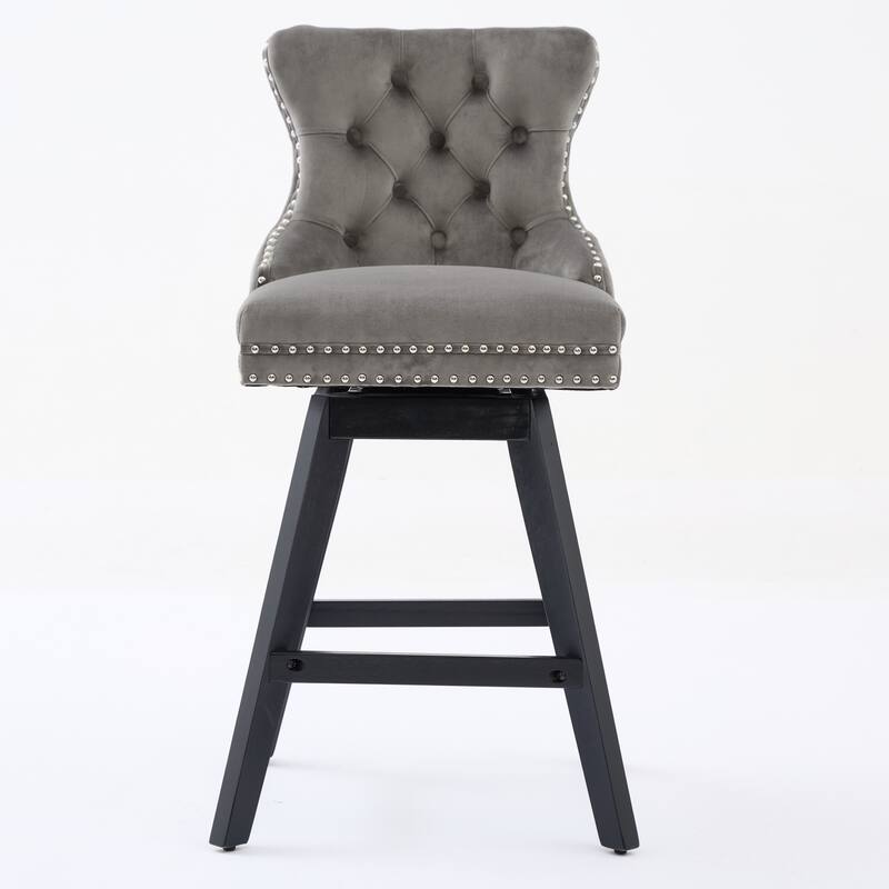 Swivel Bar Stools Set of 2, Velvet Counter Height Barstools with Wooden Legs, Kitchen Island Chairs with Button Backrest