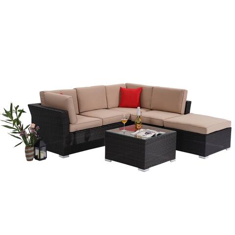 4 pieces Outdoor Patio Furniture Rattan Conversation Sofa Sectional Sets