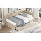 preview thumbnail 4 of 28, Twin Size Wood Daybed with Trundle and Guardrail, Solid Pine Frame, No Box Spring Required, Vintage Style for Bedroom, Beige