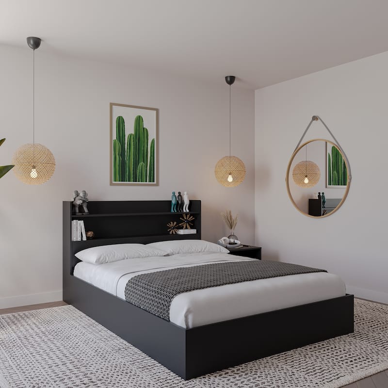 Hunter Platform Bed With Headboard And 1-Drawer Nightstand