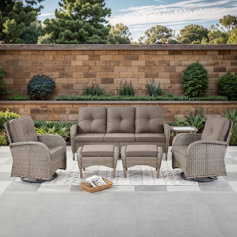 Gymojoy 6-Piece Outdoor Wicker Patio Furniture with 3 Seat Sofa & Swivel Chair, Coversation Set with Water Resistant Cushions