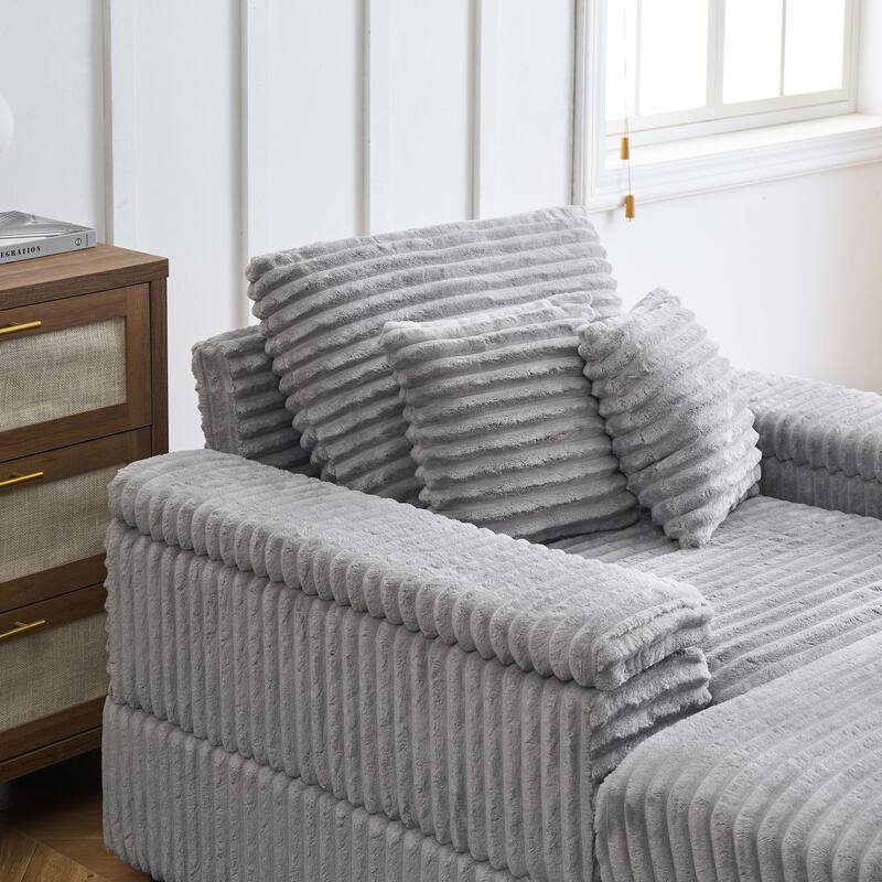 42.52 inch Gray Corduroy Single Sofa with Throw Pillows