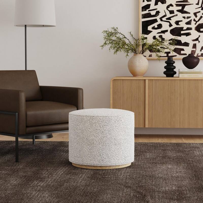 HomePop Drift Ottoman with Wood Base - Cream/Gray Boucle