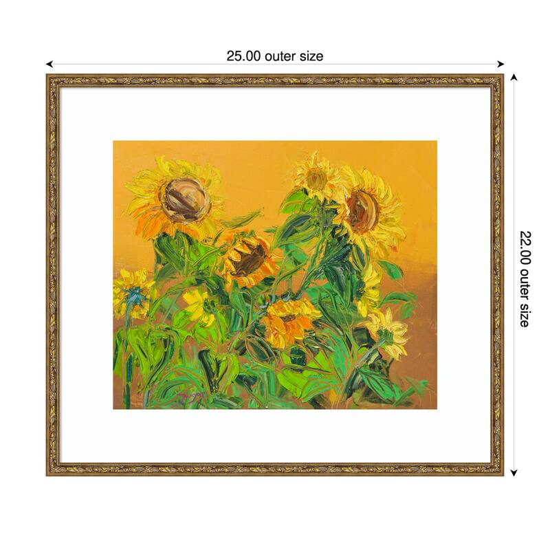 Sunflowers by Jukyong Park Wood Framed Wall Art Print - Bronze - 25 x 22 in