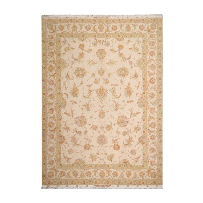 Hand Knotted Ivory Persian Wool & Silk Traditional Oriental Area Rug - 8' 1'' x 11' 9''