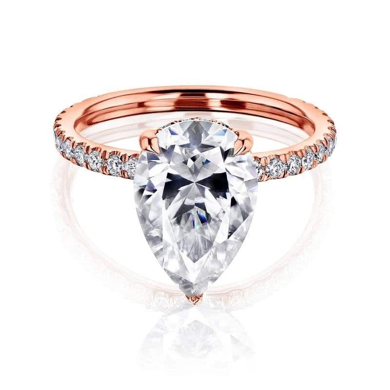 Kobelli Signature Collection 3.95 Carats Moissanite & Diamond 14k Solid Gold Pear Hidden Halo Near Eternity Payton Ring - 8 - Rose