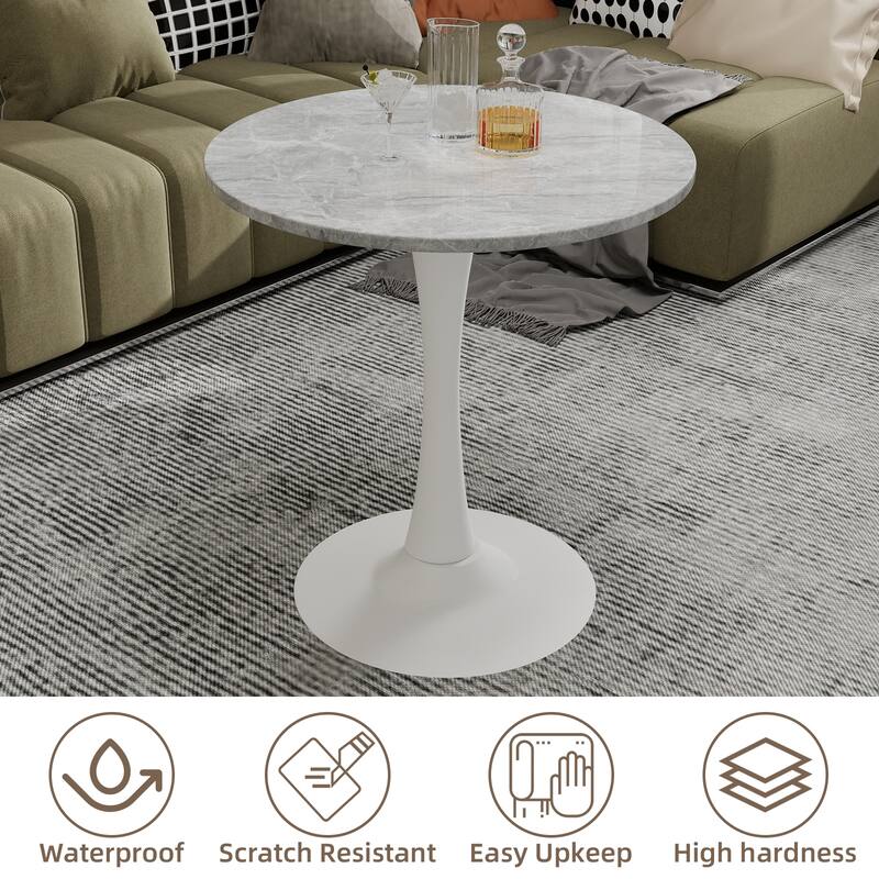 27.6" Mid-Century Modern Style Dining Table, Accommodates 2-4 People, Featuring A Round Light Gray Textured Marble Tabletop