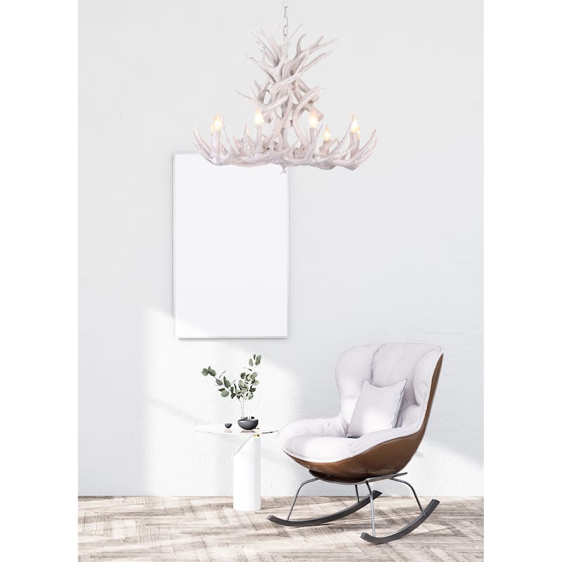 9-Light White Antler Chandelier