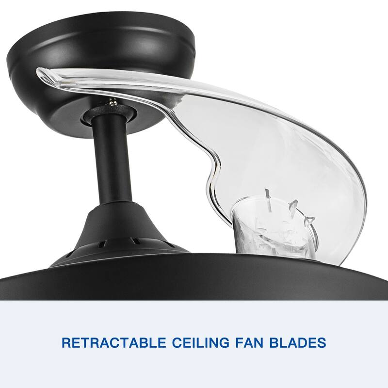 42 in. Black Frame Retractable Ceiling Fan with Remote Control
