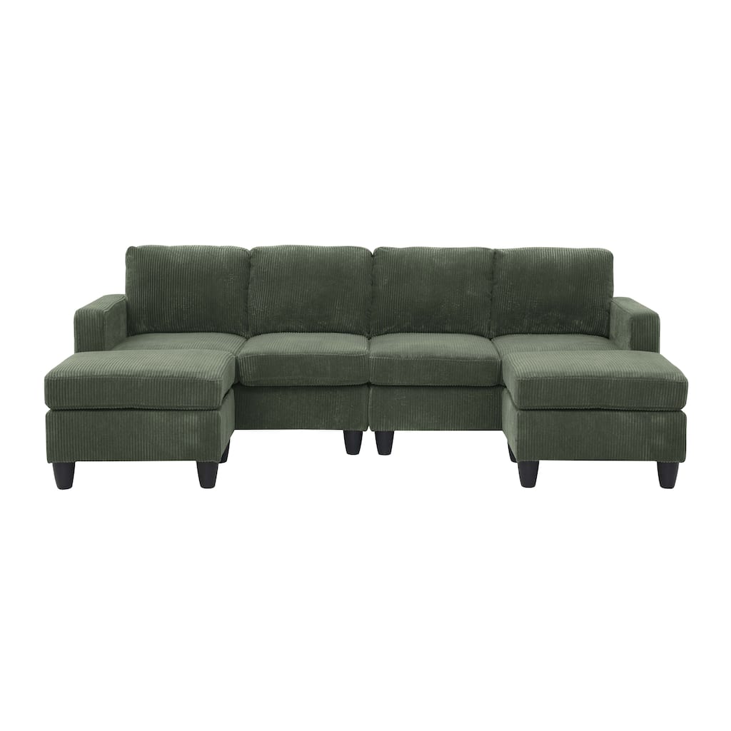 U Shaped Modular Sectional Sofa with Ottoman, Corduroy 4 Seater Sectional Sofa, Corner Sectional Sofa with Removable Cushions聽