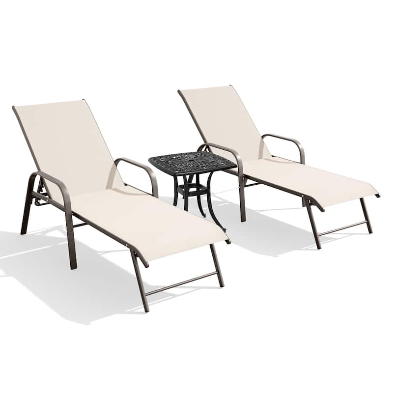 Pellebant Outdoor Patio Lounge Chairs Set Aluminum Adjustable Backrest with Side Table - NewBeige