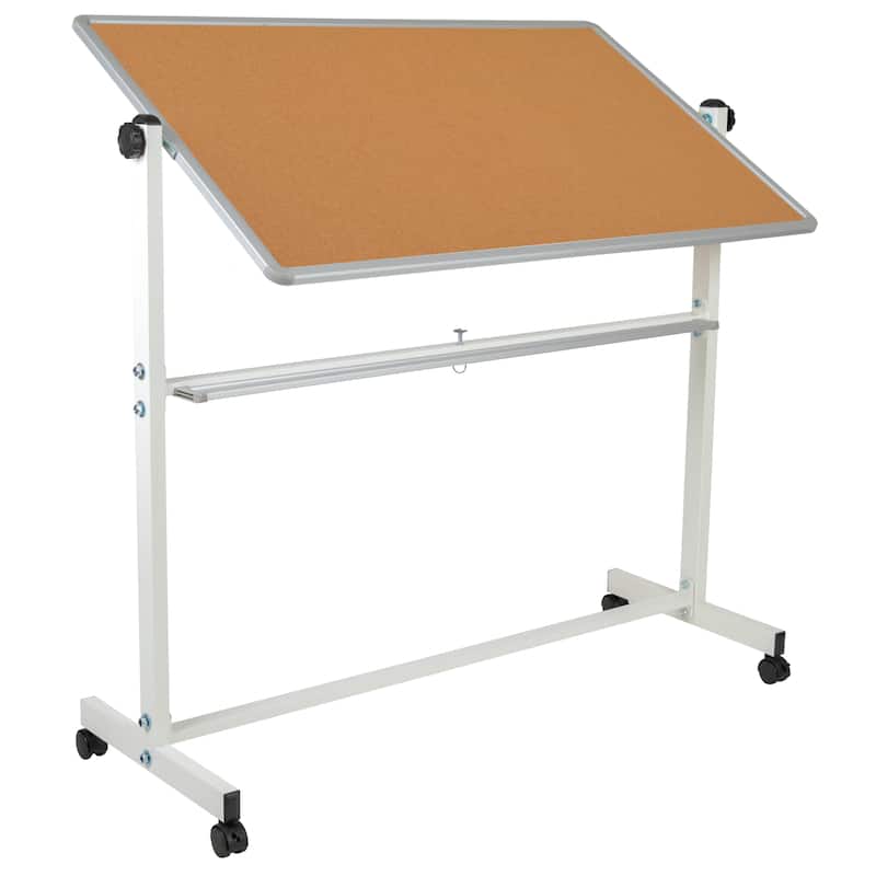 Reversible Mobile Cork Bulletin & White Board with Pen Tray
