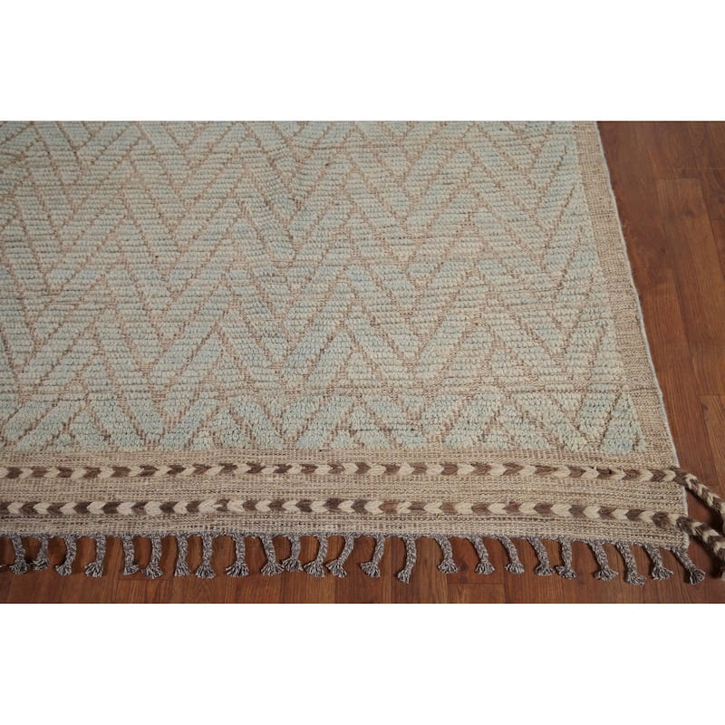 All-Over Chevron Moroccan Modern Area Rug Hand-Knotted Wool Carpet - 8'8"x 13'1"
