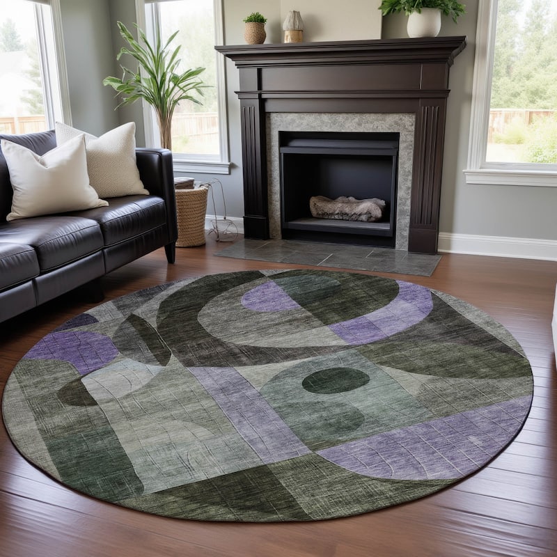 Premium Washable Super Soft Modern Retro Mayfield Rug - Olive - 8' x 8'