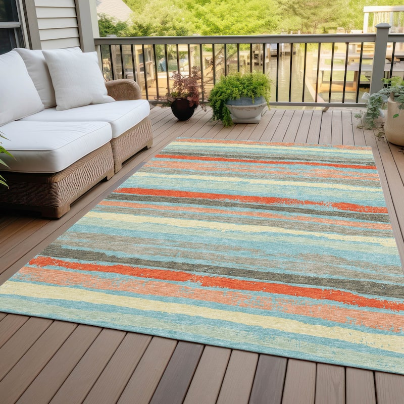 Machine Washable Indoor/ Outdoor Chantille Stripe Rug - Sky - 9' x 12'