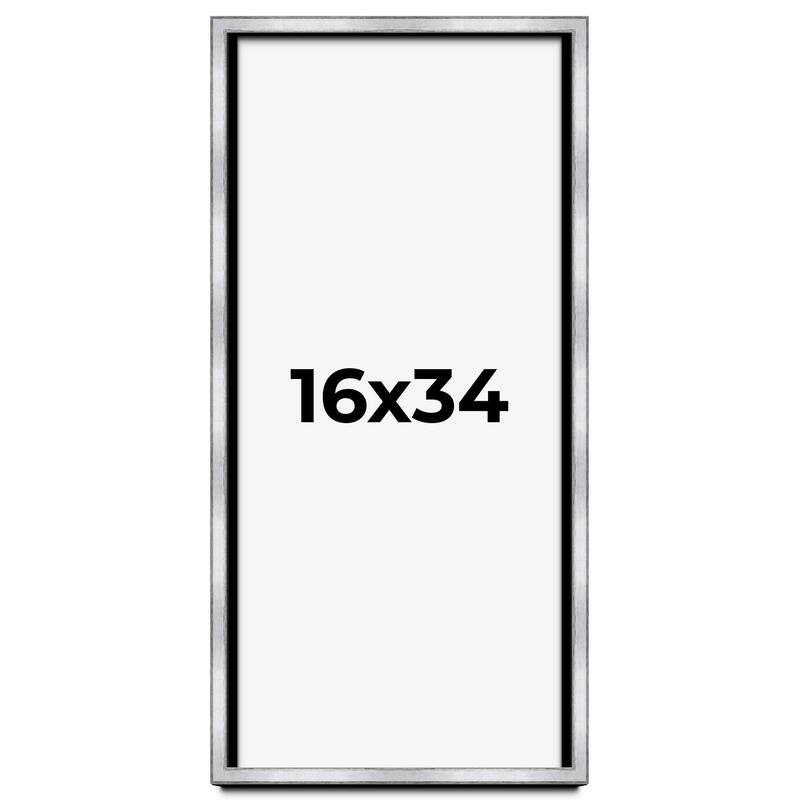 16x34 Shadow Box Frame Silver | 1.375 Inches Deep Real Wood