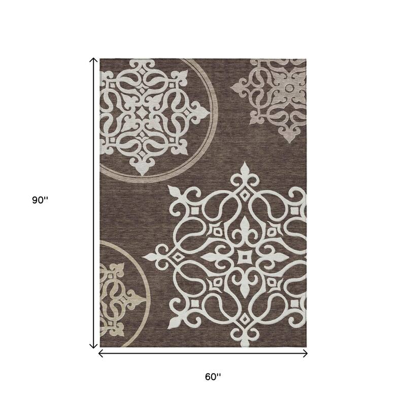 HomeRoots Floral Medallion Transitional Rectangle Outdoor Rug