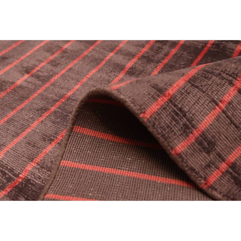 ECARPETGALLERY Hand Loomed Elysian Dark Brown, Light Grey Viscose Rug - 6'7 x 9'2