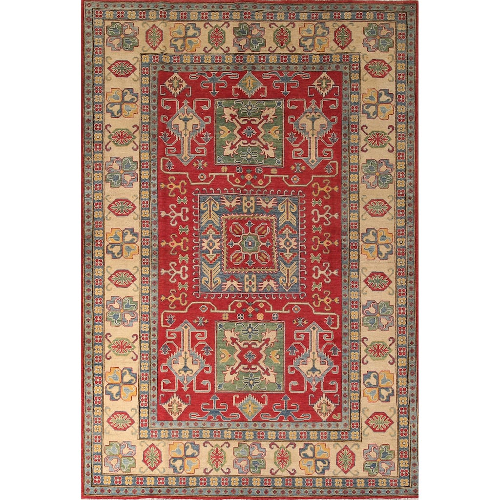 Geometric Kazak Oriental Area Rug Handmade Bedroom Wool Carpet - 6'7" x 10'0"