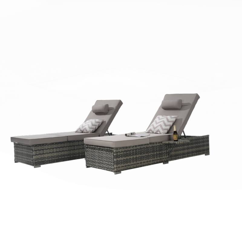 Outdoor Chaise Lounge Chair Set of 2 with Storage