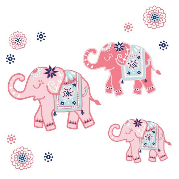 slide 2 of 3, Lambs & Ivy Boho Elephant Pink/Mint/Navy Nursery/Kids Wall Decals/Stickers