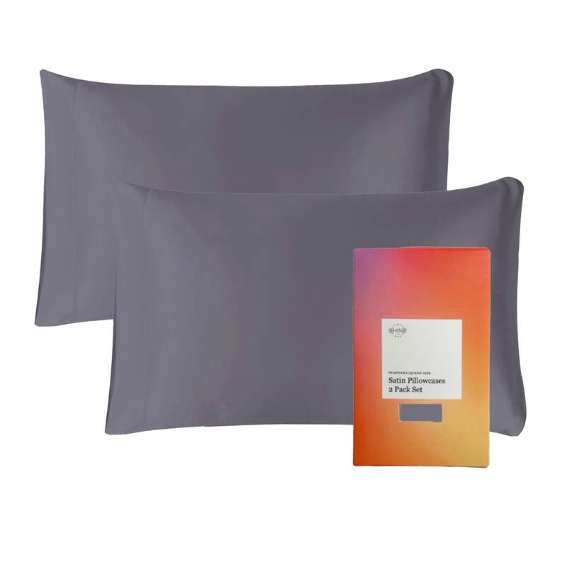 SHINE Sunrise Satin Pillowcase 2-Piece Set for a Fresh Back-to-School Start - Steel Gray - King