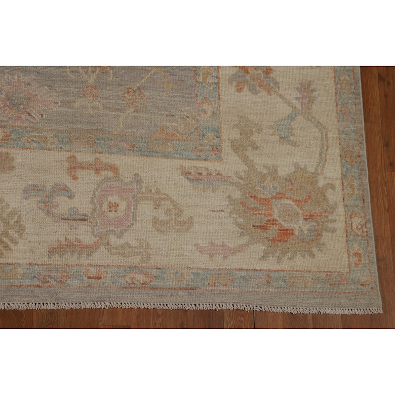 Hand Knotted Oriental 100% Wool Carpet Transitional All-Over Greys & Charcoal Oushak Area Rug - 11' 10'' X 9' 2''